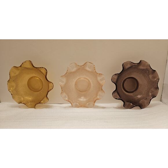 Vintage Italian Colony Pink Purple Amber Waffle Glass Ruffled Candy Bowls 3 Pc - Picture 3 of 13